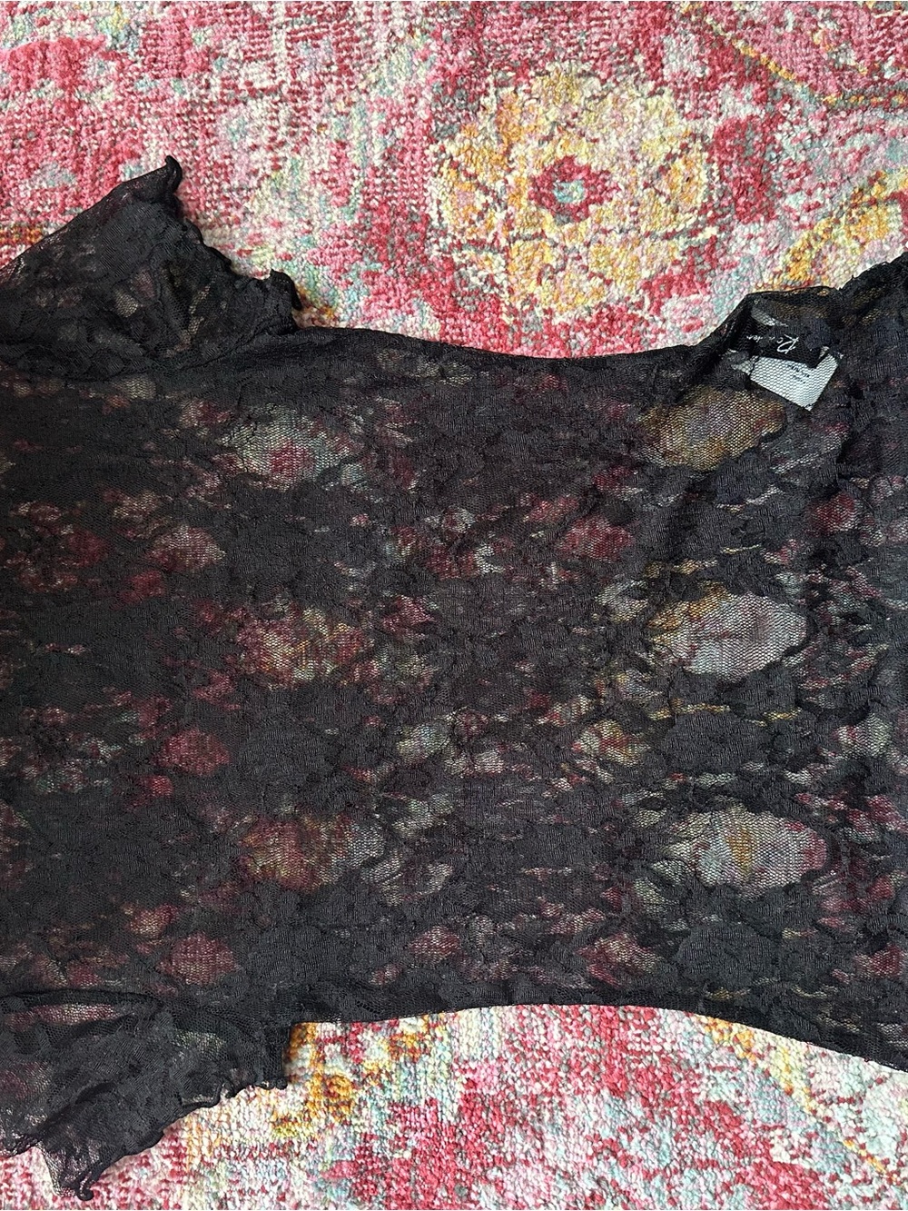 Sheer Black Lace Short Sleeve Top - Lightweight Women's Tee